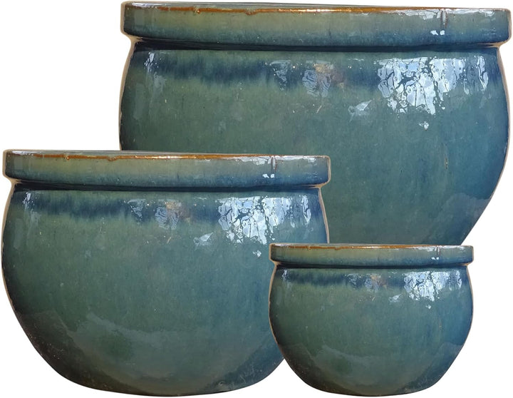 TucanoHamburg Blumentopf, Modell Bamboo in Jade, grün/blau 50x32cm, frostfest