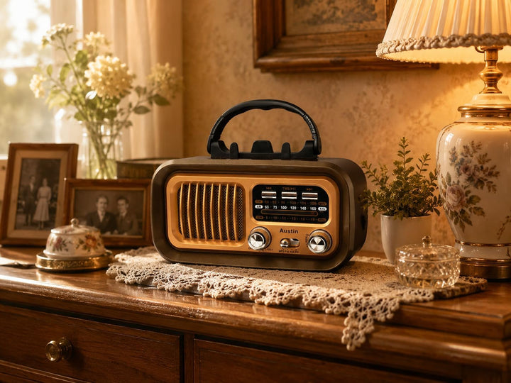 Retropolis Austin Retro Radio – Vintage Design mit Solar, USB, microSD, Bluetooth 5.0, 1200mAh Akku,