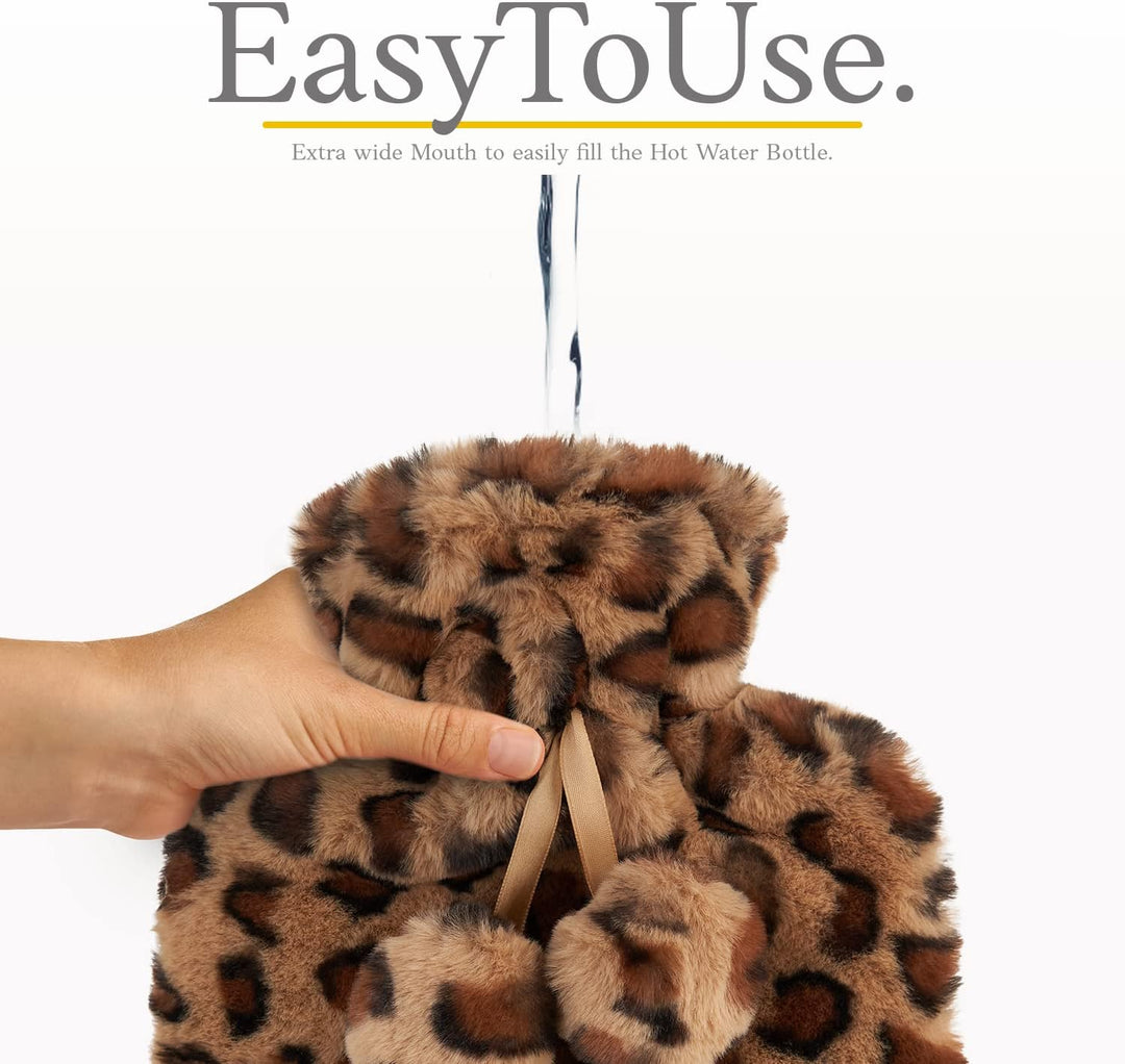 Qomfor Hot Water Bottle with Fluffy Cover - Soft Premium Faux Fur Cover - 1.8L Large Capacity - Hot