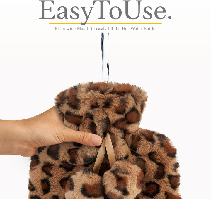 Qomfor Hot Water Bottle with Fluffy Cover - Soft Premium Faux Fur Cover - 1.8L Large Capacity - Hot