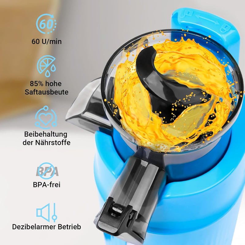 Ventray Ginnie Entsafter - Slow Juicer mit 60 U/min Niedriger Geschwindigkeit, Entsafter Gemüse und