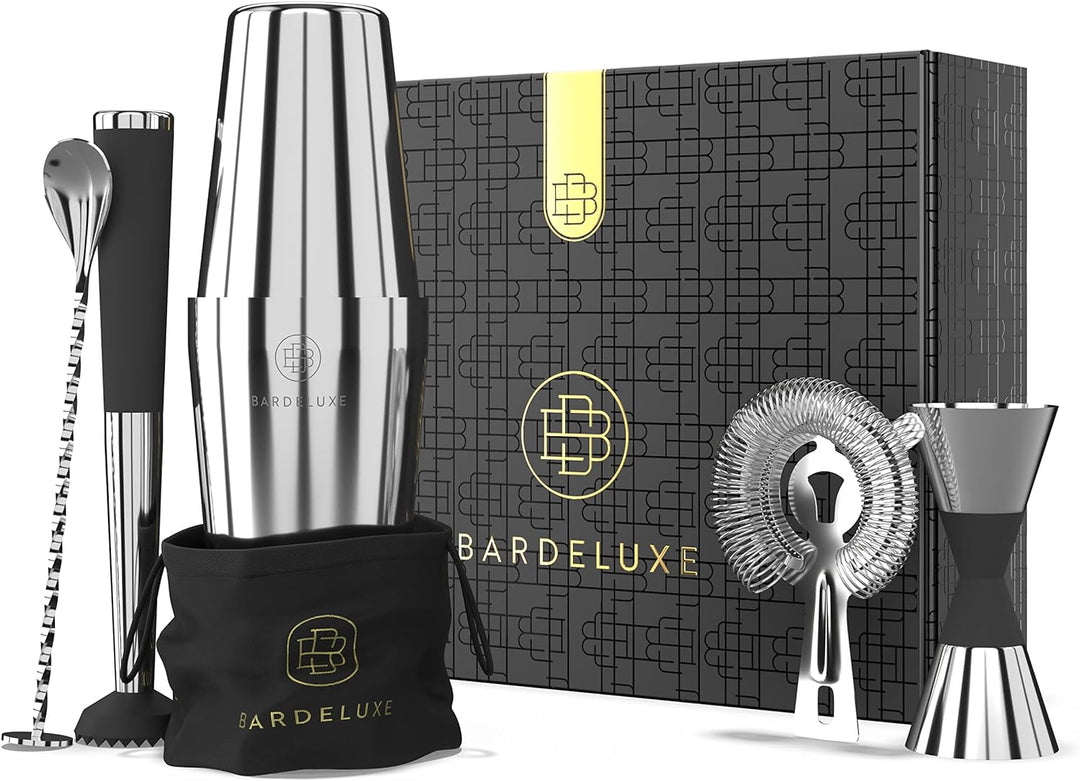BarDeluxe® Boston Shaker Set 5-teilig, Barkeeper Set, Cocktail Mix Set - 750ml Cocktailshaker Boston