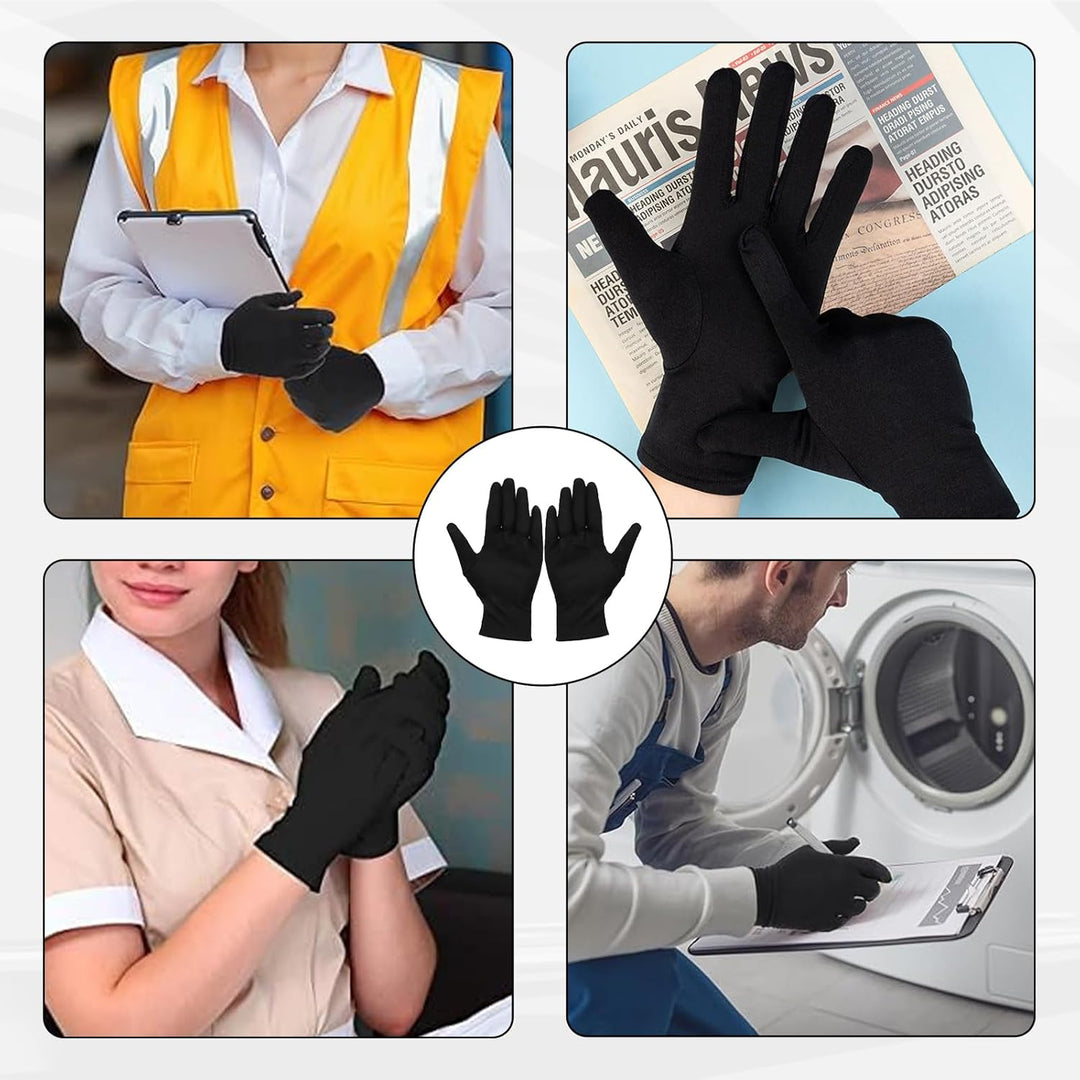 12 Stück Baumwollhandschuhe Schwarz, Dünne Baumwollhandschuhe für Handpflege und Schmuckuntersuchung