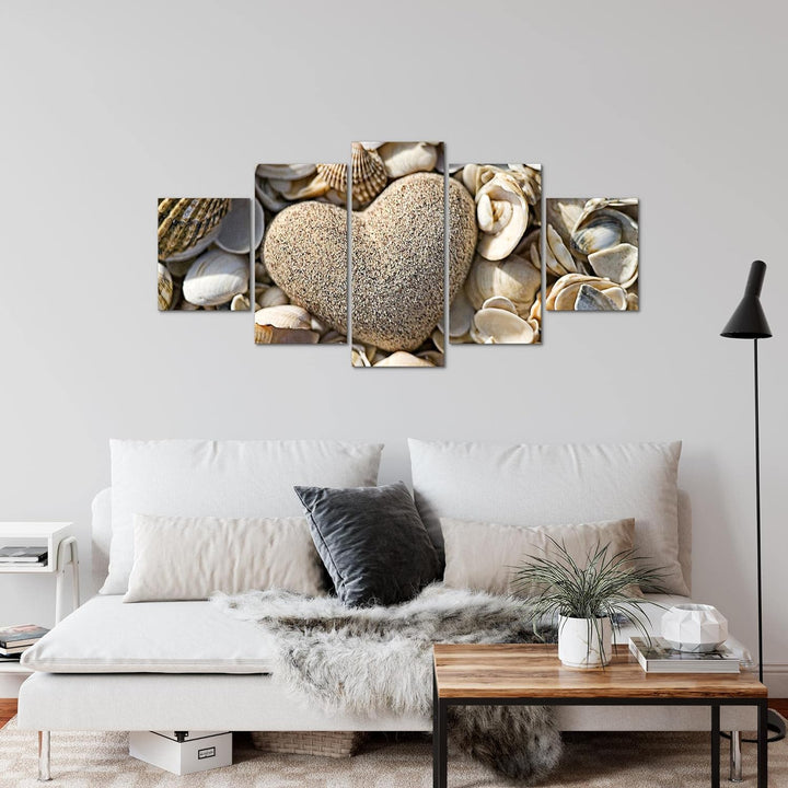 Runa Art Wandbilder Herz Strand 5 Teilig Bild auf Vlies Leinwand Deko Schlafzimmer Wohnzimmer Medita