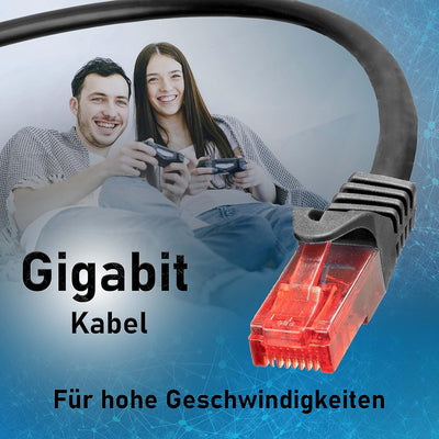 BIGtec - 10 Stück - 15m Gigabit Netzwerkkabel Patchkabel Ethernet LAN DSL Patch Kabel schwarz ( 2x R