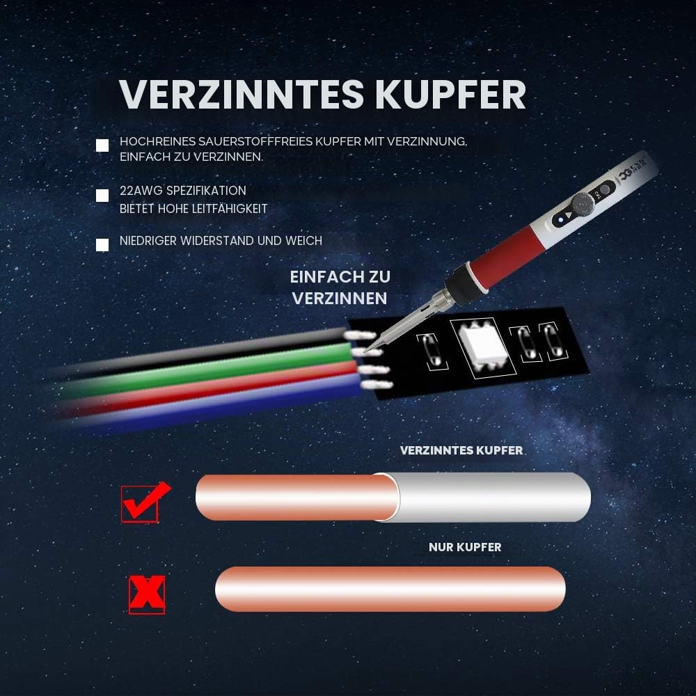 CARLITS 30M 22 AWG 4 Adriges RGB Verlängerungs Kabel Draht Leitung, 12/24V DC 4x0.3mm² 100ft LED Leu