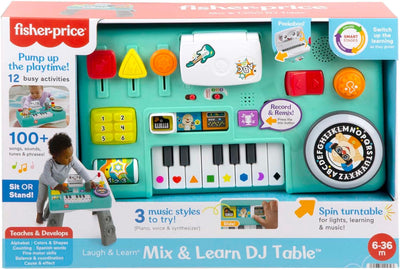 FISHER-PRICE Lernspass DJ Spieltisch - musikalisches Lernspielzeug mit 3 Klavierspielmodi, UK VERSIO