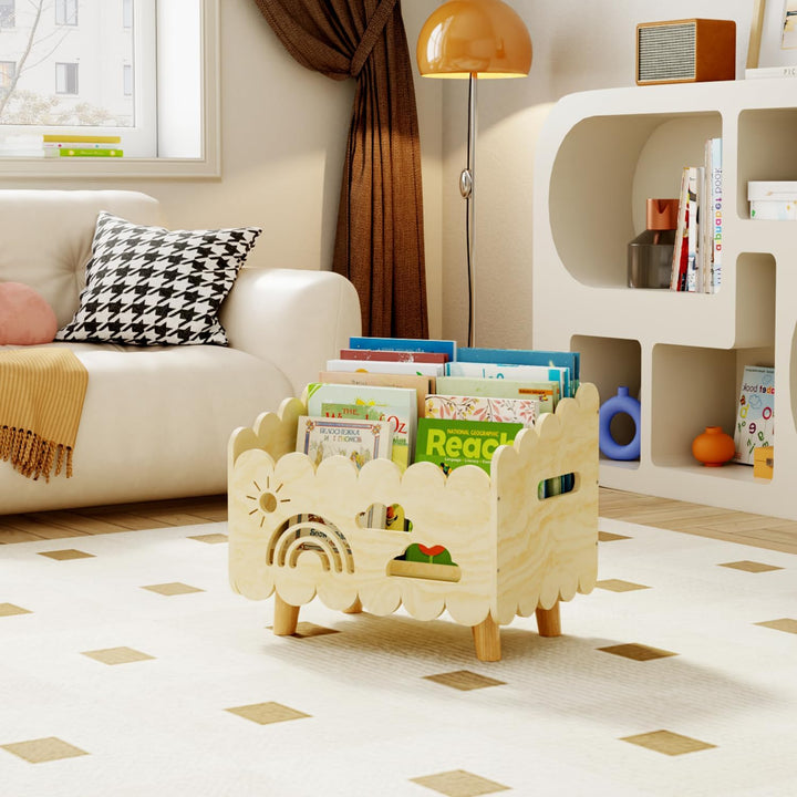 Kinder Bücherregal Holz, Montessori Bücherregal Kinder, Bücherkiste Kinder für Leseecke, Babyzimmer,