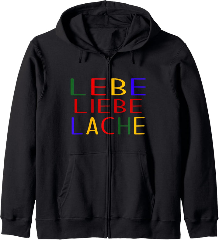 Lebe Liebe Lache Schriftzug - Regenbogen Farben LGBT Kapuzenjacke