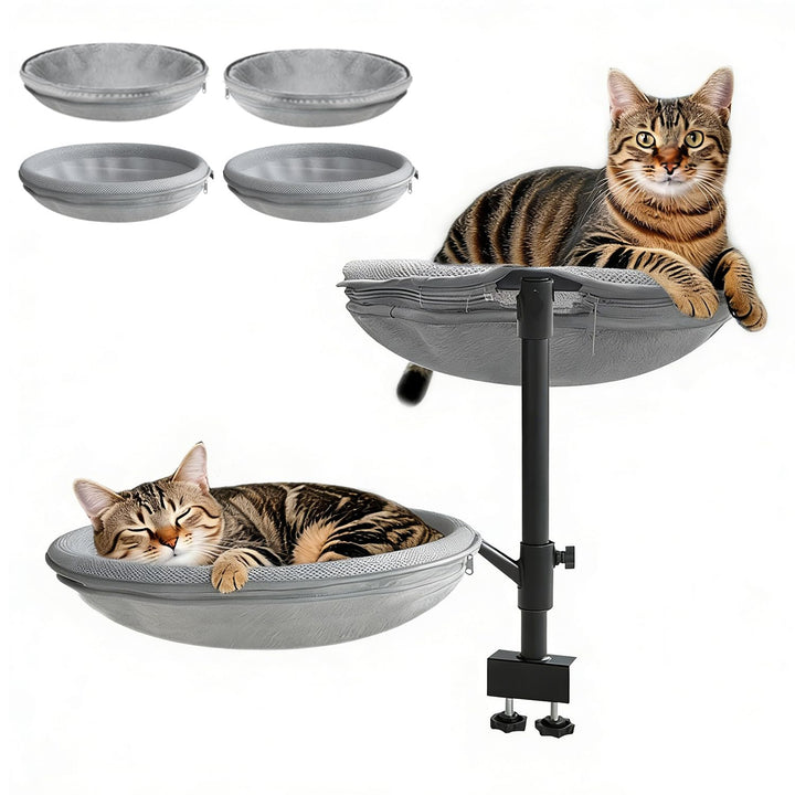 Katzenbett Schreibtisch,Kann 360°Drehen,Höhenverstellbar,Mit 4 Abnehmbaren Und Waschbaren Bettbezüge