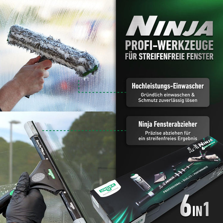 UNGER Ninja Profi Fensterreiniger 6in1 Carbon Stangen-Kit – Premium Fensterputzer Set mit Carbon-Tel