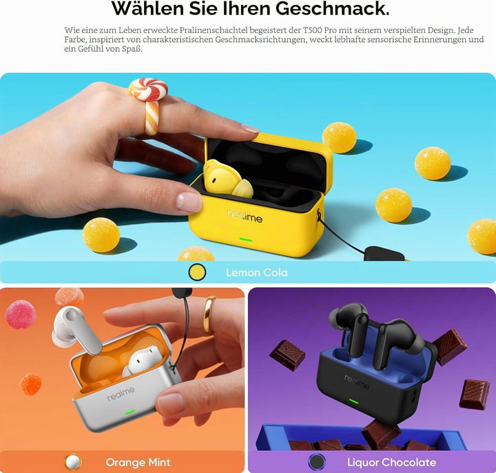 realme Buds T500 Pro In Ear kopfhörer Bluetooth mit 50dB ANC, 56h Spielzeit, Hi-Res Sound, Bluetooth