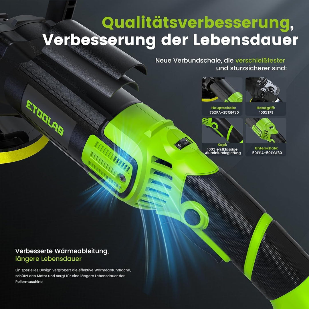 ETOOLAB Upgrade Auto Poliermaschine [2025 Verbessert] 1300W, 7 Variable Geschwindigkeit, 22 tlg, Pol