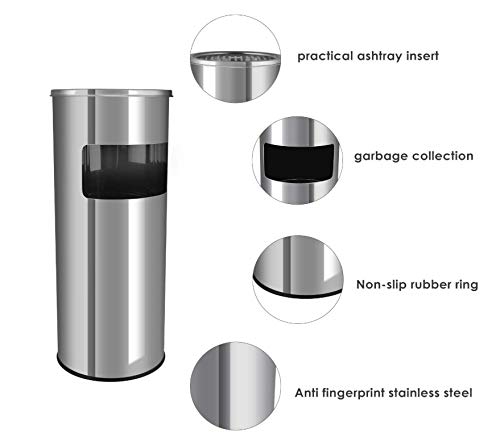 Mülleimer mit Aschenbecher für den Aussenbereich, Standaschenbecher aus Edelstahl mit Mülleimer, für