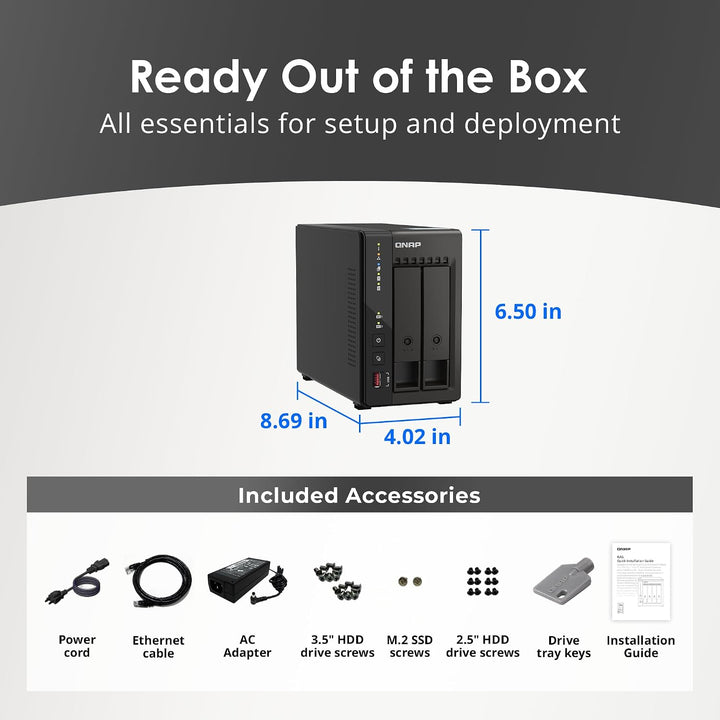 QNAP TS-253E-8G-US 2 Bay Hochleistungs-Desktop-NAS mit Intel Celeron Quad-Core-Prozessor, 8 GB DDR4
