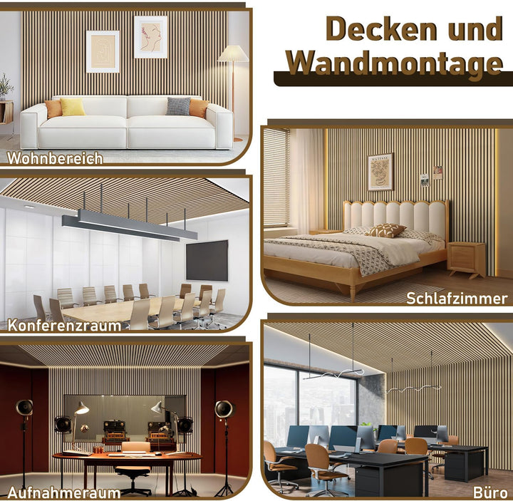 4x Akustikpaneele Holz 120x60 cm, Schallabsorbierende Wandverkleidung mit Holzfurnier & Filz – Moder