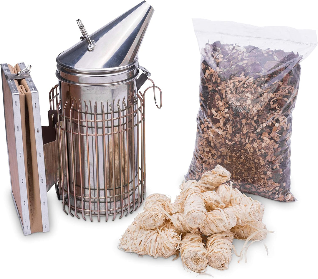 Imkado Imker Set M - Premium Edelstahl-Smoker, Rauchstoff, Anzünder - Ideal für Hobbyimker - Einstei