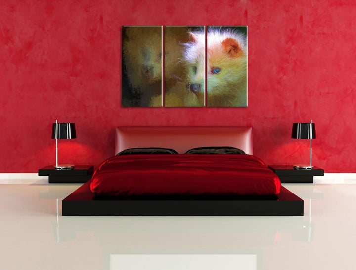 Polarfuchs in Höhle NewArt 3-Teiler Leinwandbild 120x80 Bild auf Leinwand, XXL riesige Bilder fertig