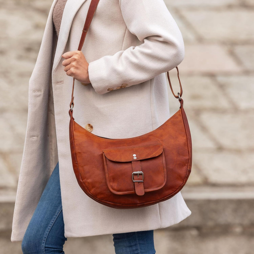 Gusti Umhängetasche Leder - Mira Damen Handtasche Ledertasche Vintage Braun Leder