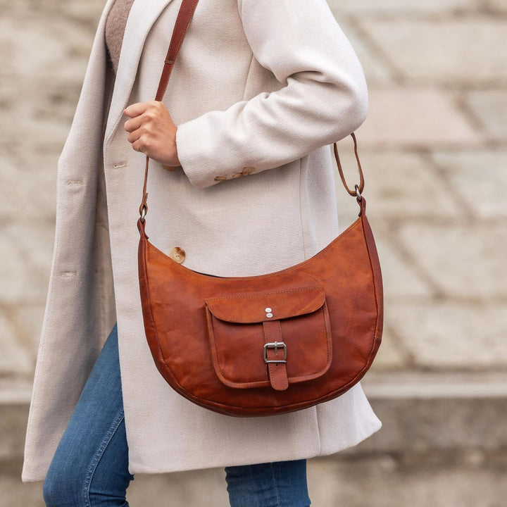 Gusti Umhängetasche Leder - Mira Damen Handtasche Ledertasche Vintage Braun Leder