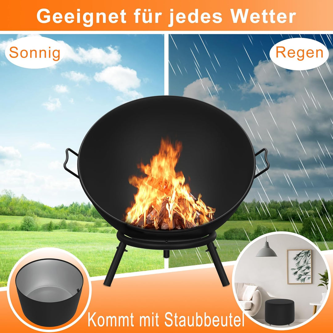 Feuerschale 62 cm Feuerschalen für den Garten, Terrasse & Balkon Feuerkorb Camping aus Stahl Feuerst