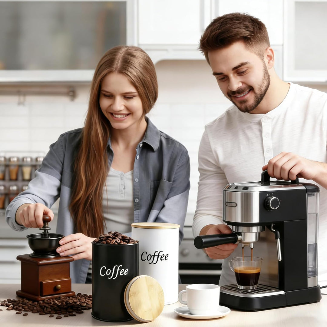 WhaleO 2 Stück Kaffeedose Luftdicht 500g mit Holz-Deckel und Edelstahllöffel, Kaffeebohnen Behälter,
