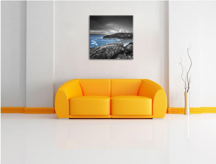 Pixxprint Leuchtturm an traumhaft Meer als Leinwandbild/Grösse: 70x70 cm/Wandbild/Kunstdruck/fertig