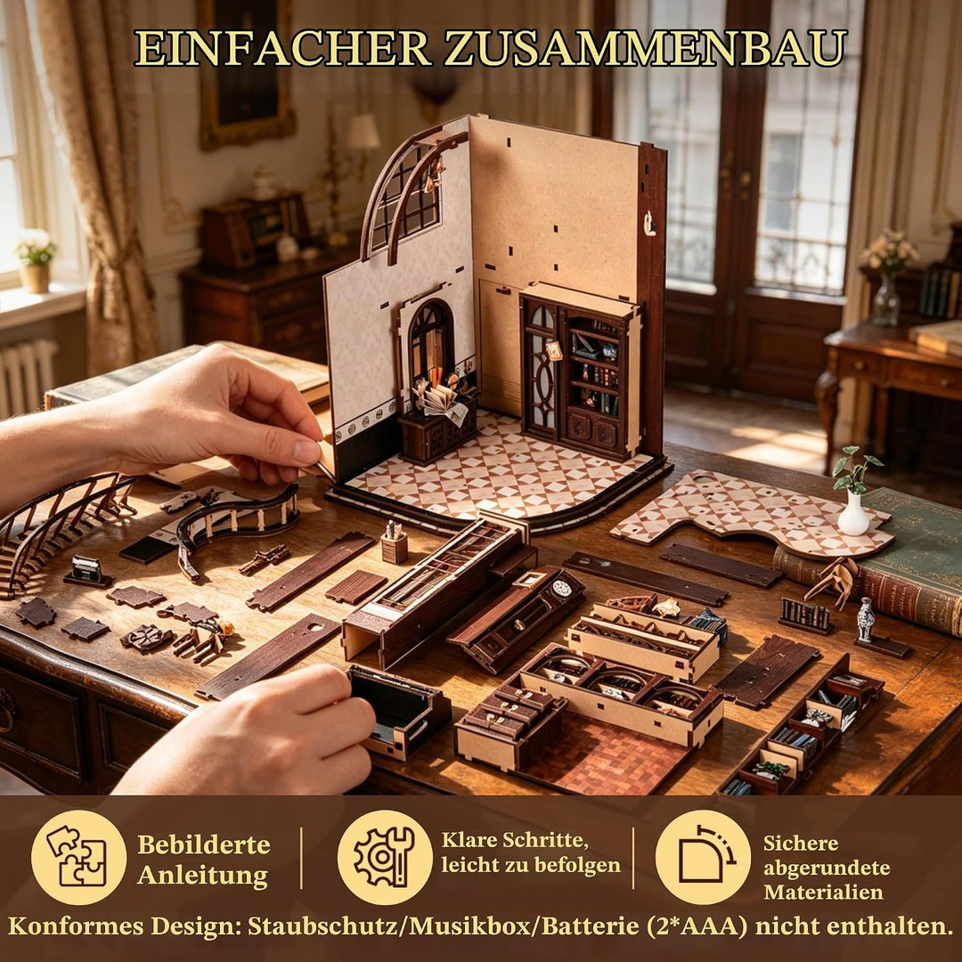 Book Nook Kit für Erwachsene - CRIOLPO DIY Miniatur Haus Holzpuzzle 3D Puppenhaus - Buchstütze für B
