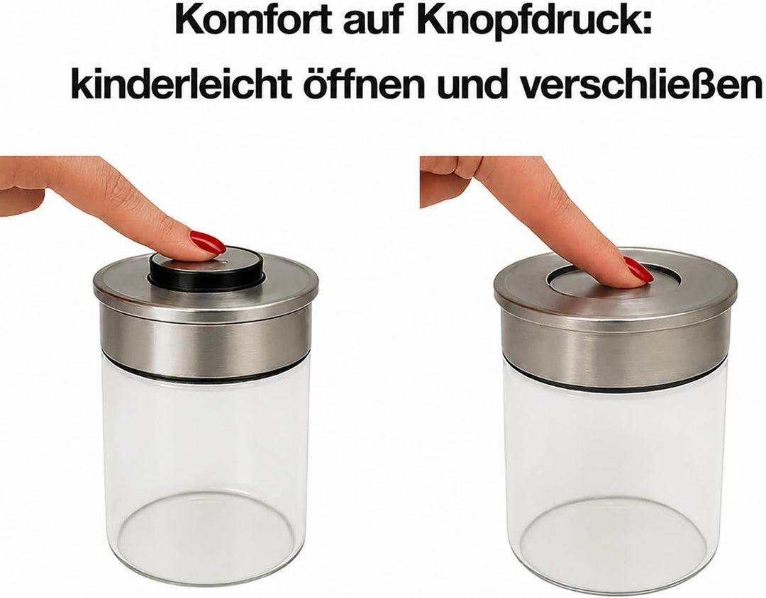 BURI Vorratsglas Vakuumglas 3er Set 1000ml | Vorratsdosen Glas mit Edelstahl Deckel & Vakuum Klick-M