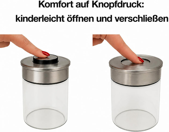 BURI Vorratsglas Vakuumglas 6er Set 1000ml | Vorratsdosen Glas mit Edelstahl Deckel & Vakuum Klick-M