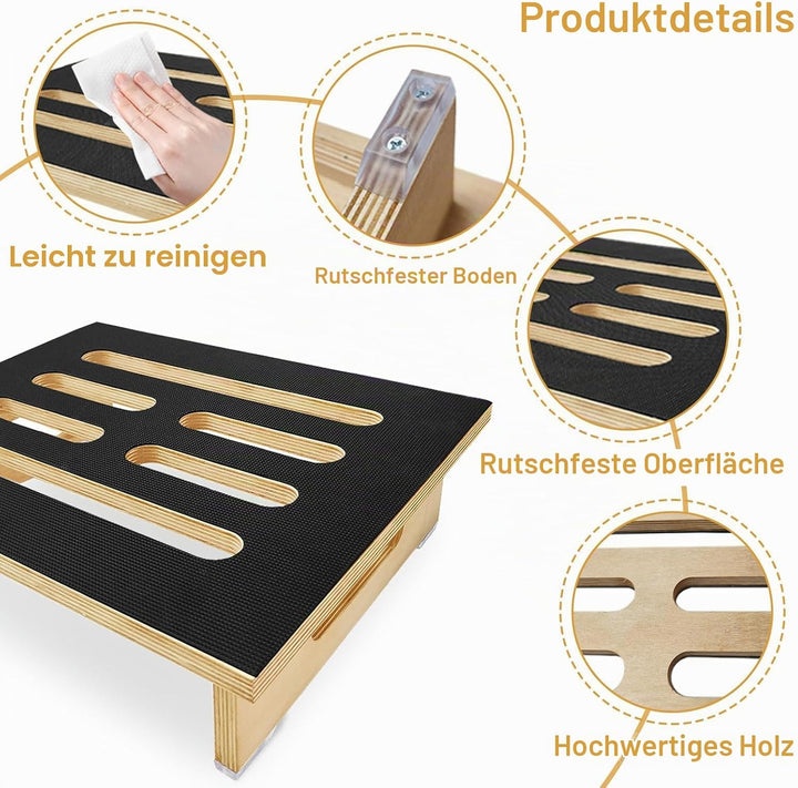 Tritthocker Tritt Holz - Wohnwagen Trittstufe Wohnmobil bis 200 kg Belastbar - 40x32x10cm Fussbank E