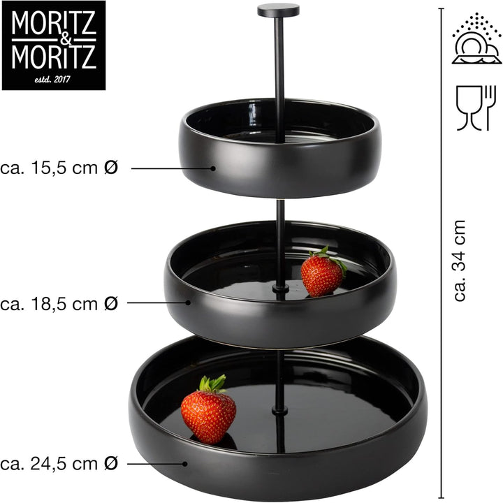 Moritz & Moritz Obst Etagere 3 Etagen - Inkl. Zange - Aus Steinzeug – Moderne Küchen Deko oder Party