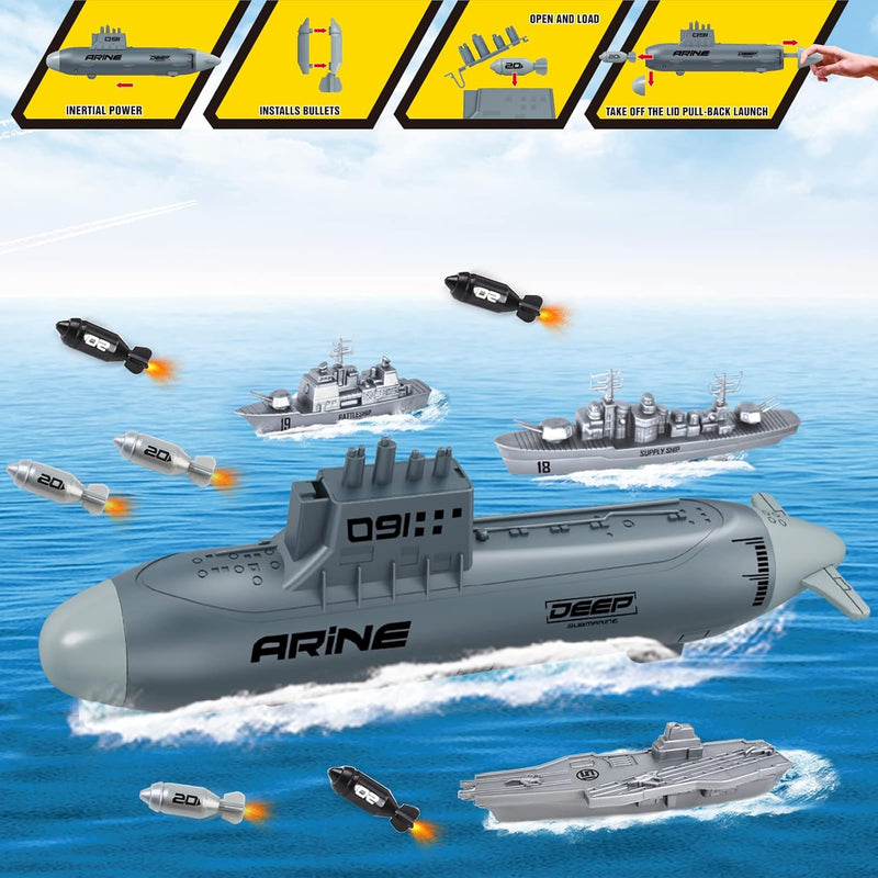 deAO 19PCS Marine Militär Spielzeug, mit U-Boot, Flugzeugträger, Schlachtschiffe, Kampfflugzeuge, Mo