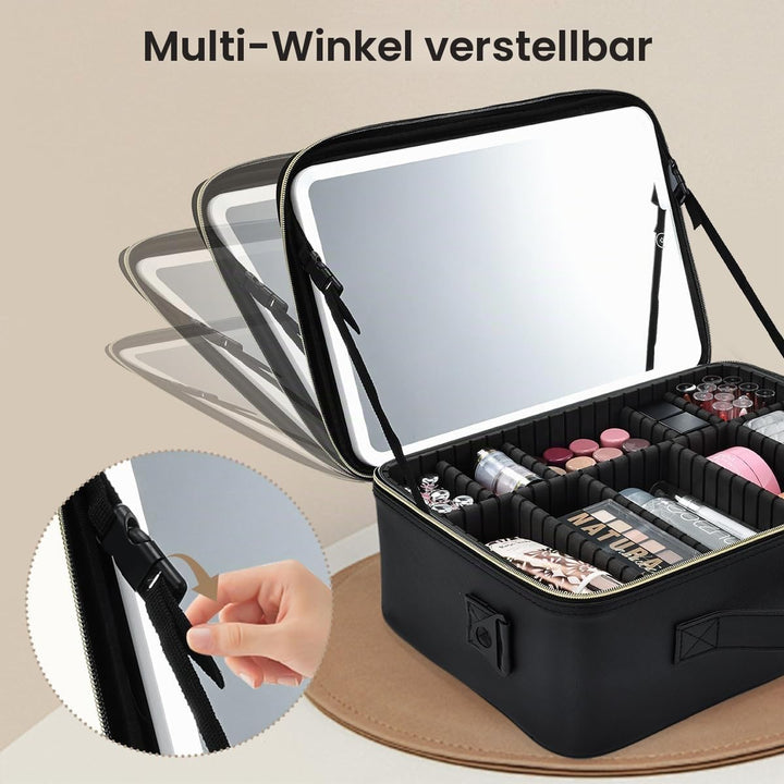 Kosmetiktasche Grosse Make up Tasche Schminkkoffer mit Beleuchtetem Spiegel-3 Farben LED Licht Schmi