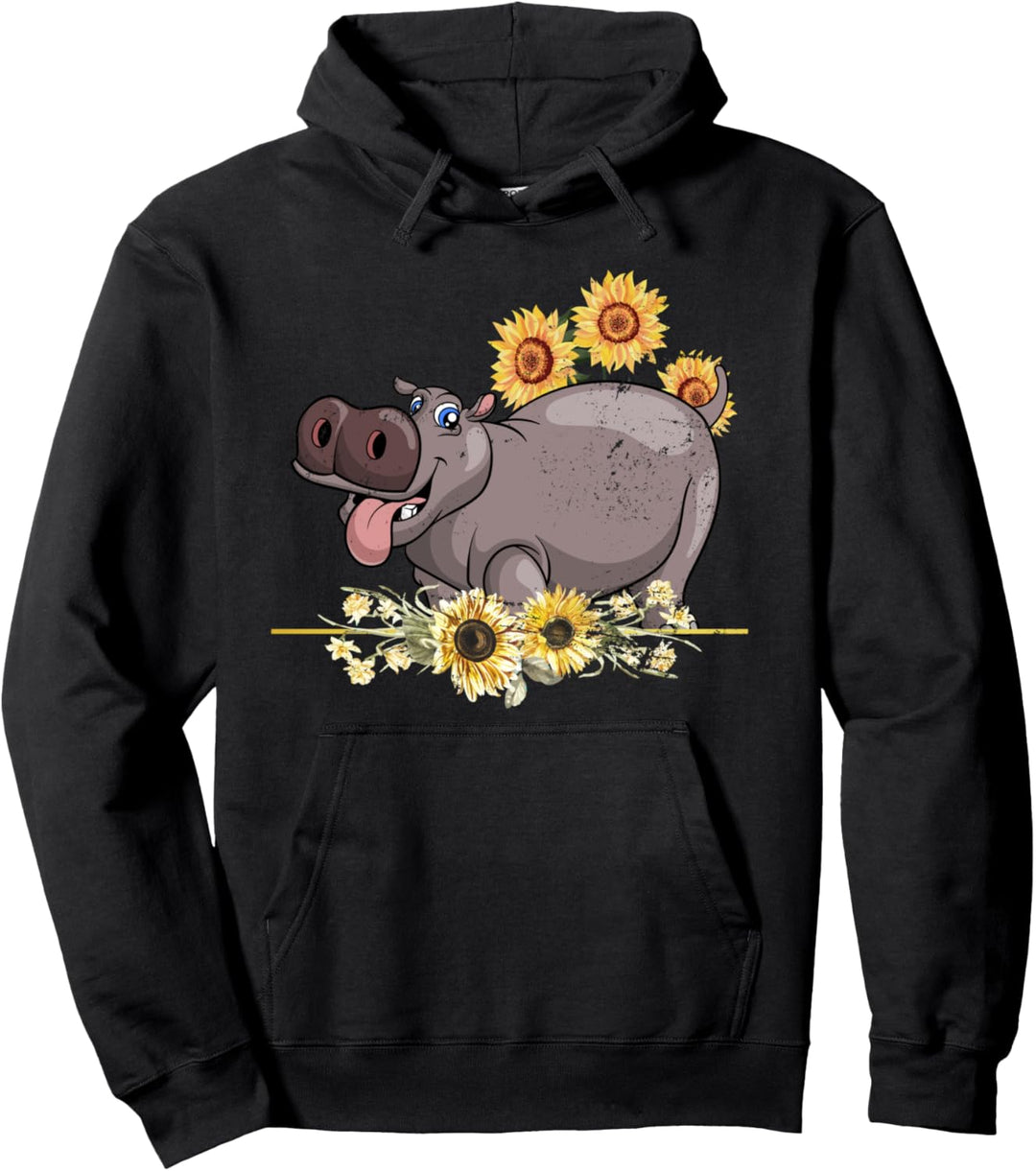 Niedliches Afrika Tier Kinder Geschenk Sonnenblume Nilpferd Pullover Hoodie
