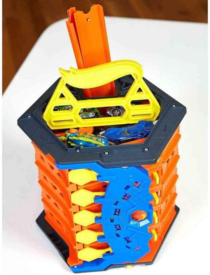 Hot Wheels GYX11 - Rollout Raceway Trackset, lässt sich zu einer fünfspurigen Rennstrecke ausrollen,