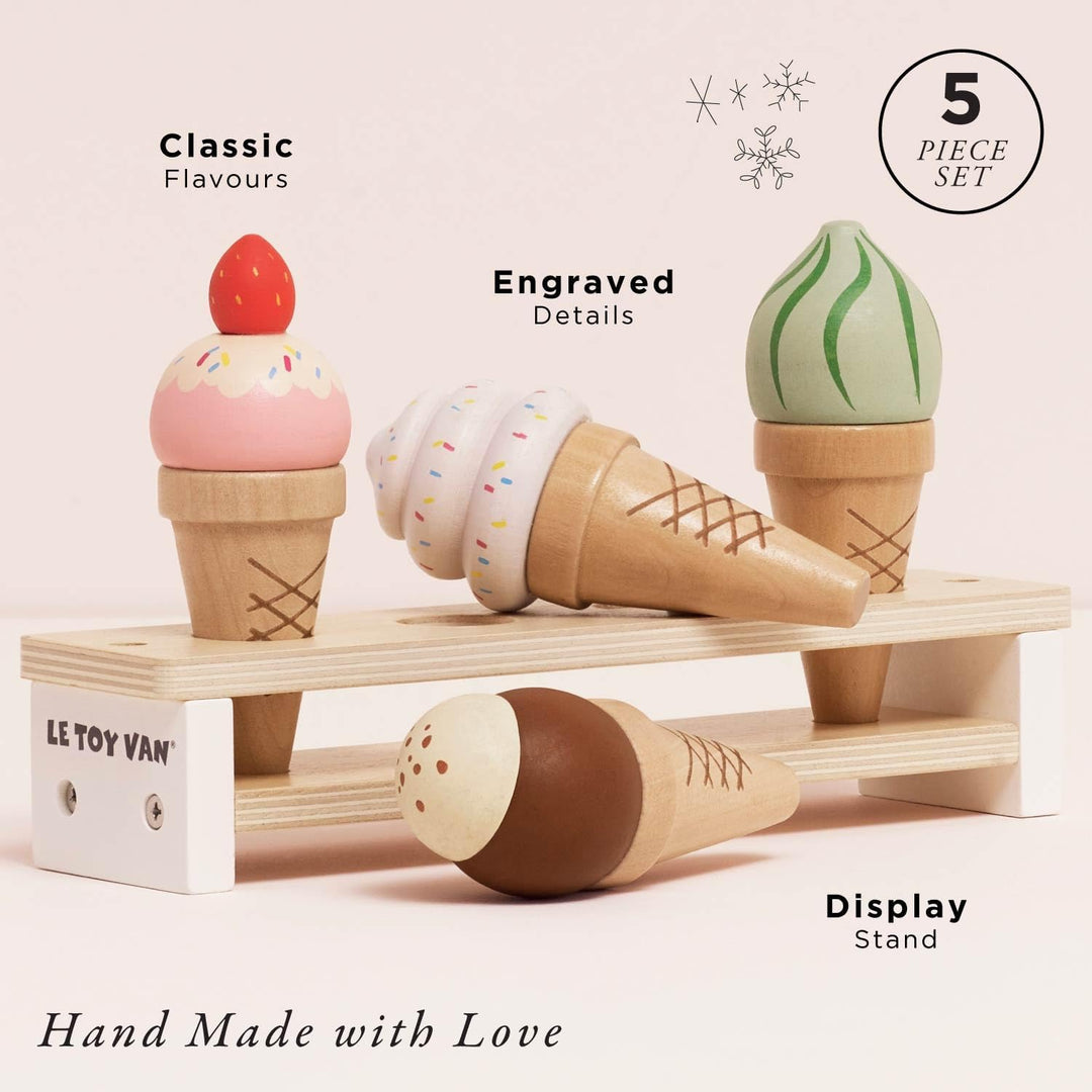 Le Toy Van - Educational Wooden Toy Honeybake Ice Creams Pretend Play Kids Playset, 6 Pieces - Great