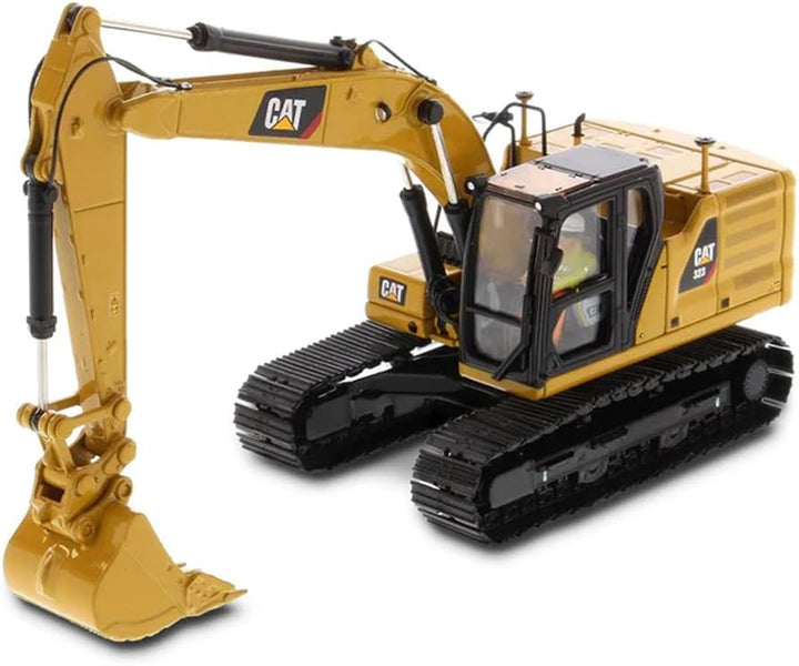 Diecast Masters 85657 - Caterpillar Bagger mit 4 Werkzeugen 323 HEX, Massstab 1:50, ca. 9,5 x 3,4 x