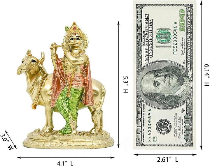 alikiki Hinduistische Gott, Lord Krishna, Statue – 13 cm H Baby Krishna Idol mit Kuh Nandi Statue In