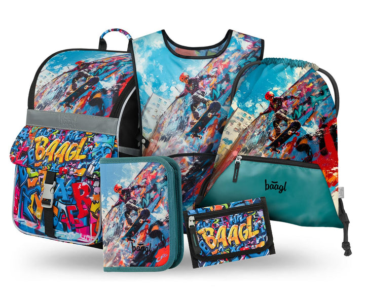 Baagl Schulranzen Jungen Mädchen Set 5 Teilig (Zippy Schultasche für 1. Klasse, Mäppchen, Turnbeutel