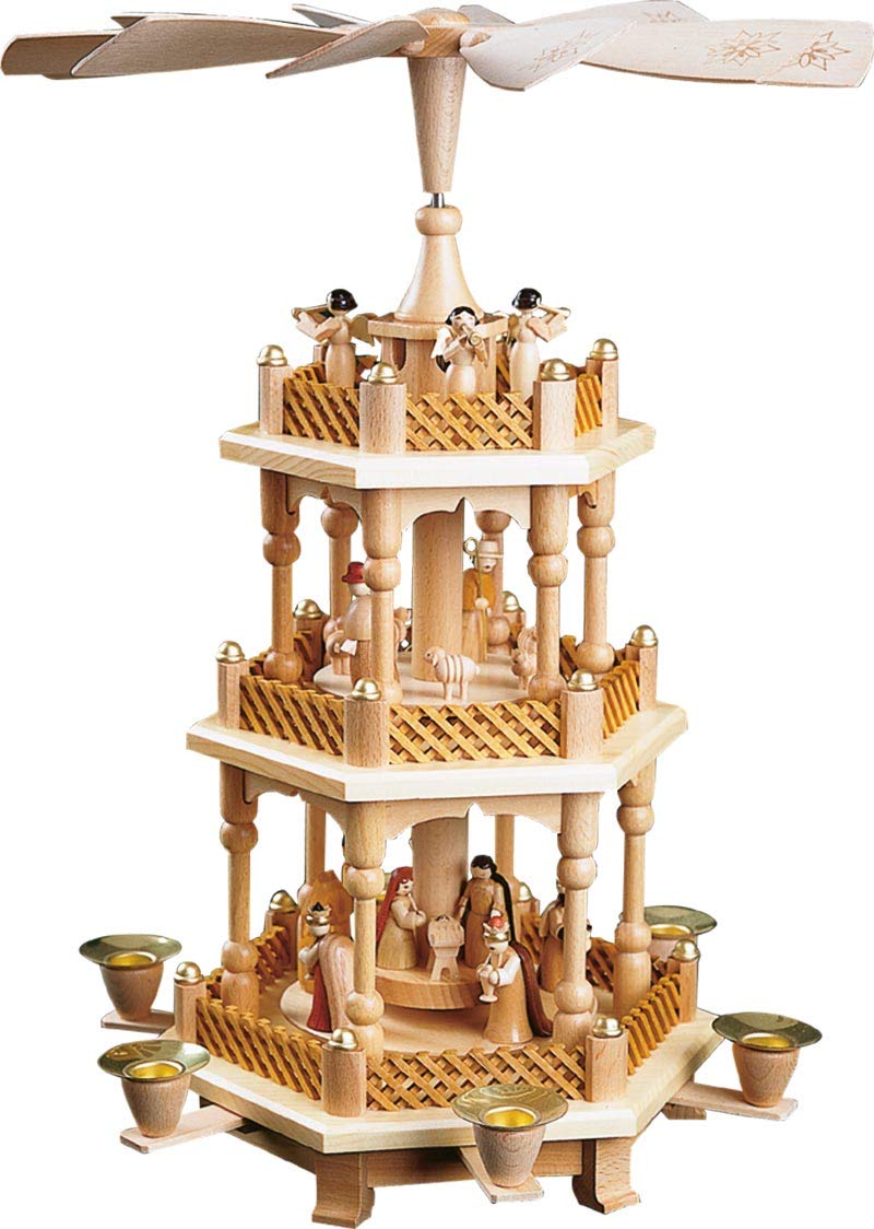Richard Glässer Weihnachtspyramide Tischpyramide Erzgebirge Seiffen 2-stöckig Christi Geburt Natur,