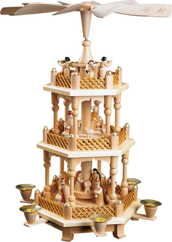 Richard Glässer Weihnachtspyramide Tischpyramide Erzgebirge Seiffen 2-stöckig Christi Geburt Natur,
