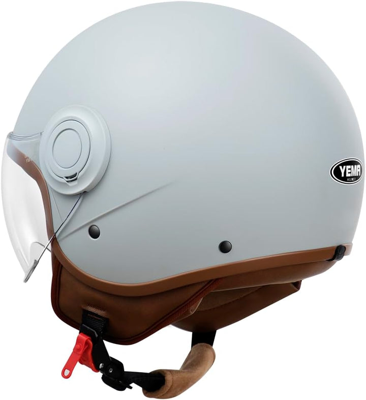 YEMA HELMET Jethelm DW-631 Moped Scooter ECE 3/4 Halbhelm für Herren Damen Kühles Grau M, Kühles Gra
