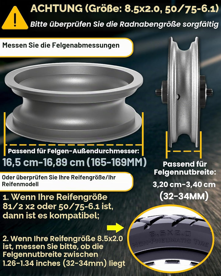 Monuary 2PCS E Scooter Reifen 8 1 2 x2 Vollgummi, 50/75-6.1 Vollgummireifen, Reifen Vollgummi 8,5 Zo