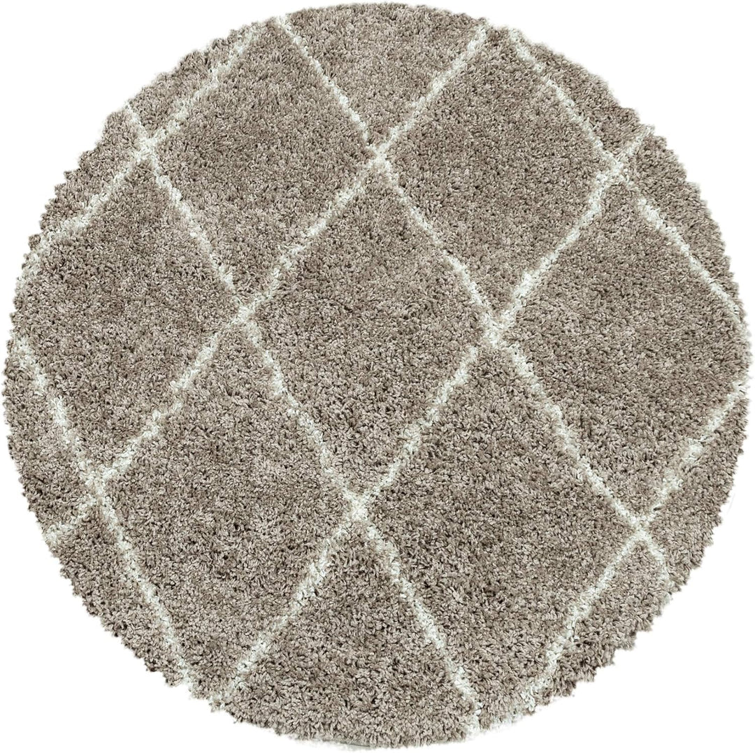 Shaggy Runder Hochflor Teppich Wohnzimmer Schlafzimmer Teppich Rund Deko Rautenmuster Modernes Desig