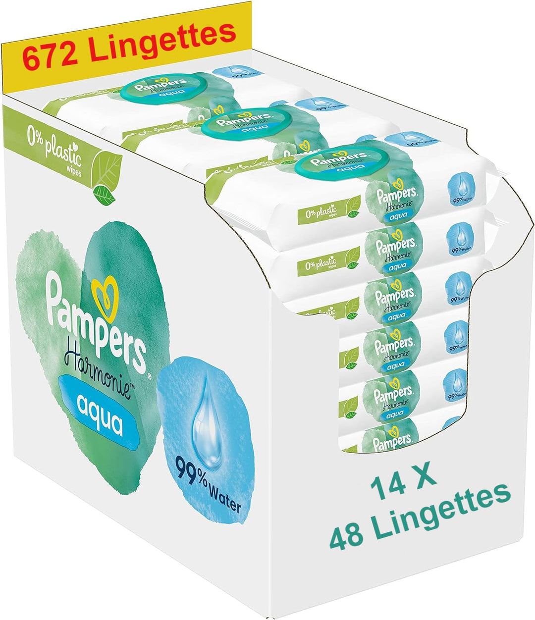 Pampers Babytücher Aqua Harmonie, 0 %, 672 Tücher, 14 Packungen mit 48 Tüchern