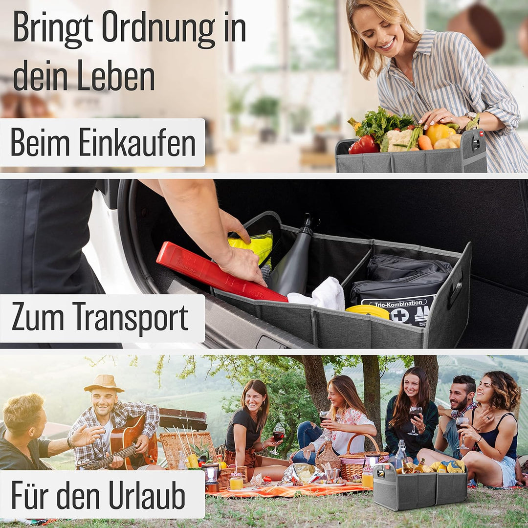 HELDENWERK Kofferraumtasche faltbar mit Anti-Rutsch-Klett - Kofferraum-Organizer, Auto Faltbox, Eink