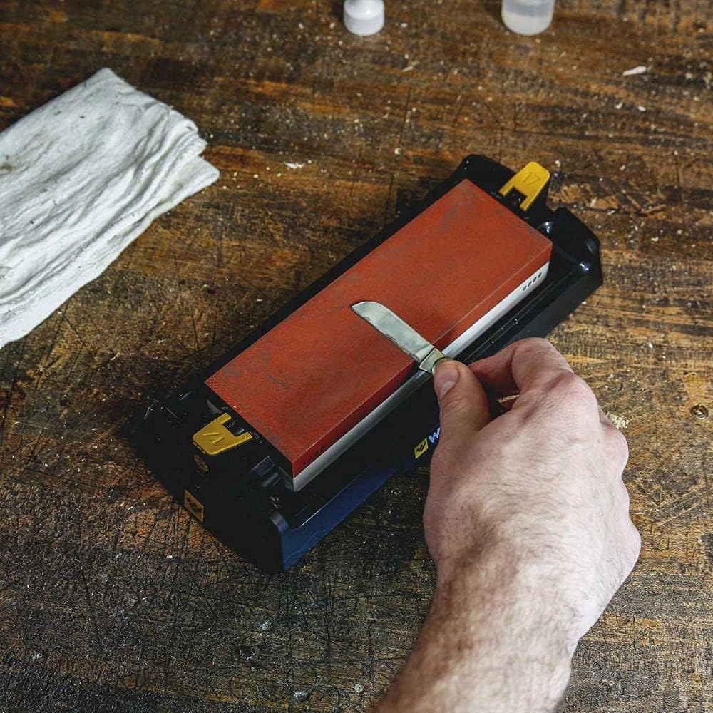 WORK SHARP® Whetstone Knife Sharpener - doppelseitiger Abzieh- & Wetz-Stein mit Halte-Wanne - Messer