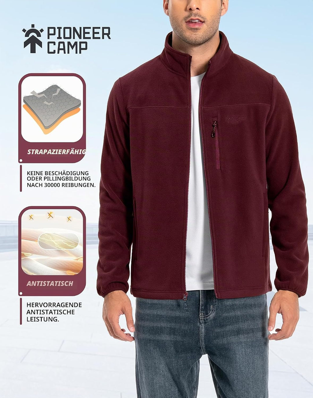 Pioneer Camp Herren Fleecejacke Full Zip Outdoor Polar Leicht Winddicht Jacke mit Reissverschluss XL