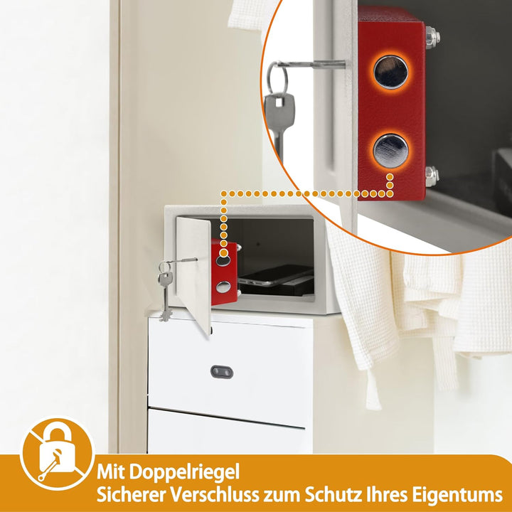 Safe Tresor Möbeltresor mit Doppelbartschloss & 2 Schlüssel, Wandtresor Wasserdicht feuerfest Stahls